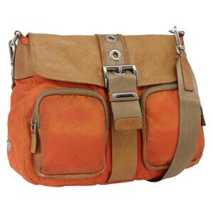 Authentic PRADA Shoulder Bag Nylon Silver Orange